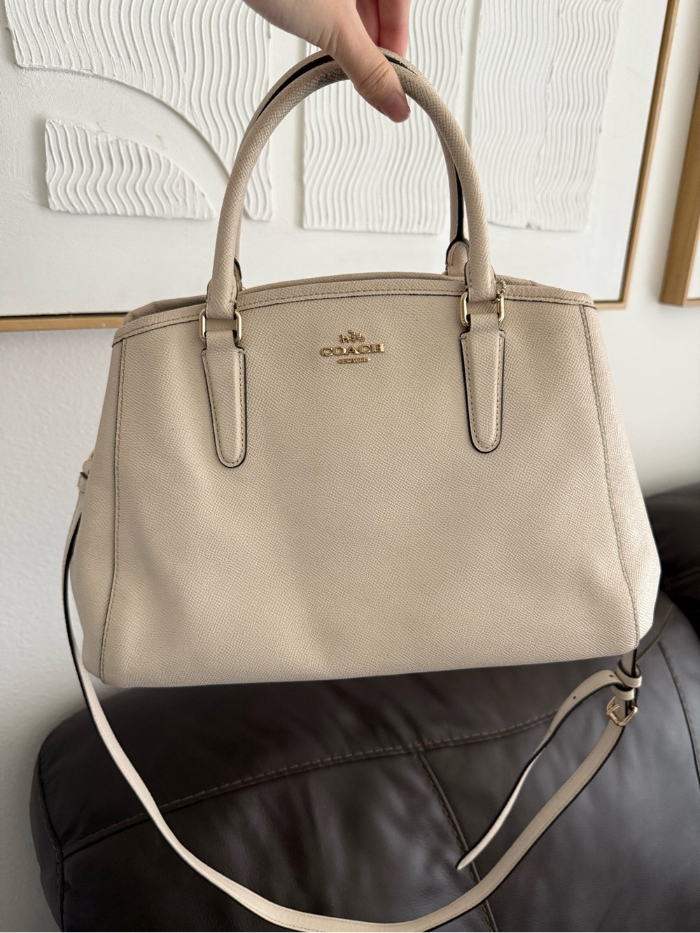 Coach Cream Leather Satchel with Gold Hardware